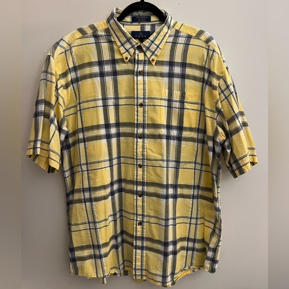 Enro Yellow Plaid Short Sleeve Button Down Shirt Size XL - Picture 1 of 4